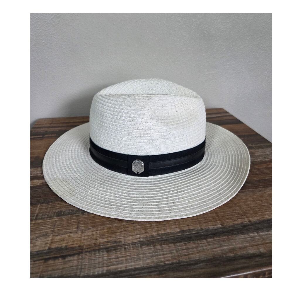 Vince Camuto Woman's Paper Summer White with Black Ribbon Hat